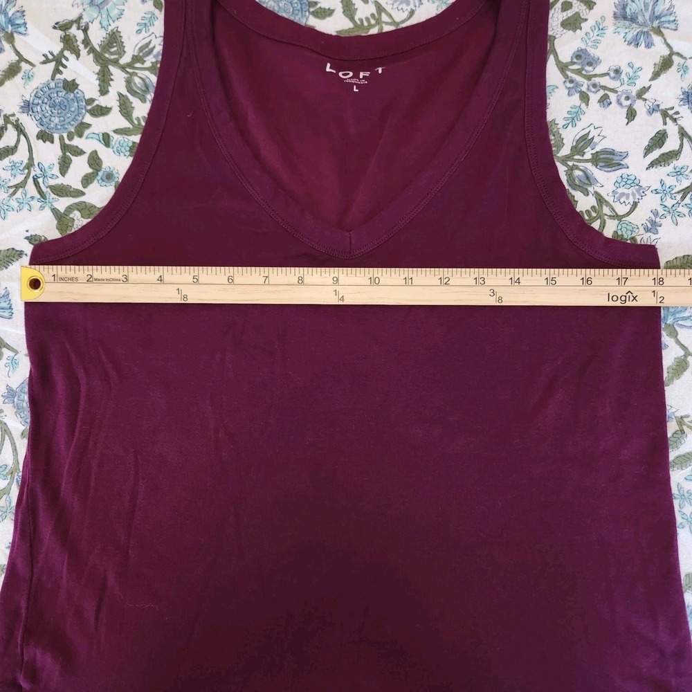 Ann Taylor LOFT Womens Top  L Purple Solid V Neck Tank Sleeveless Shirt Cotton - Picture 3 of 4